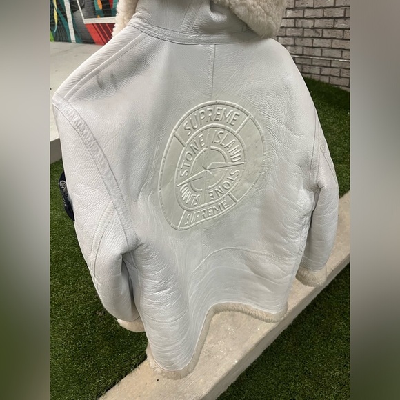 Stone Island Supreme Parka Hand Painted Shearling Jacket Mens Sz Medium - Picture 14 of 16